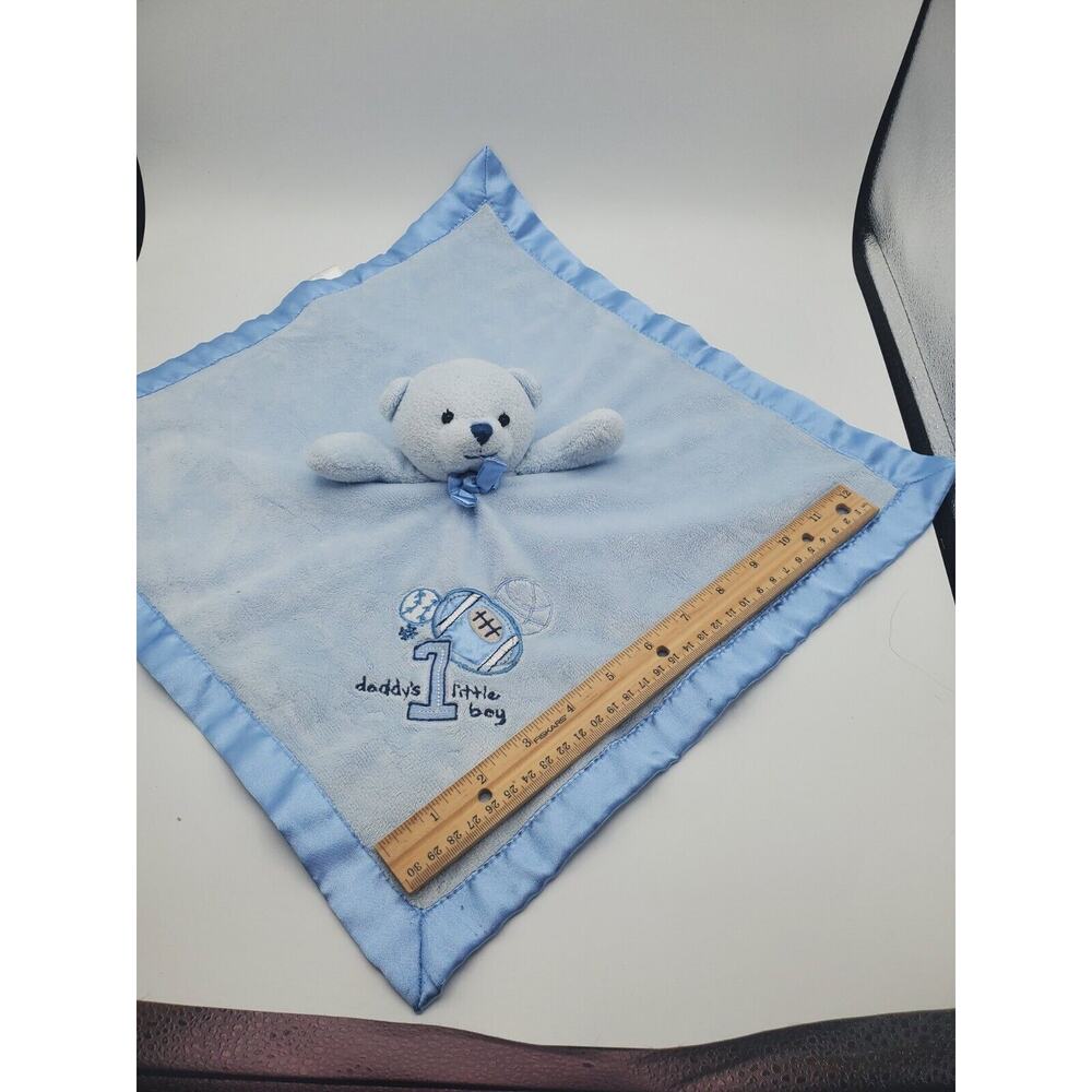 Carters Lovey Security Blanket Plush Teddy Bear Blue Daddy's #1 Little Boy Sport - Picture 2 of 4
